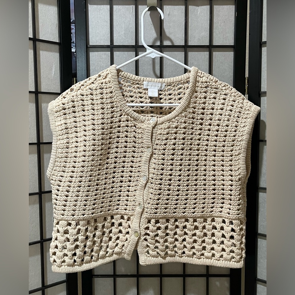 House of Harlow 1960 Cream Open-Knit Crop VEST/Top women SIZE L